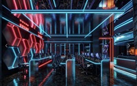 Conception moderne de café internet pour l'e-sport, rendu 3D, plans CAO d'une arène de jeu professionnelle, solution de projet complète pour centre de jeu