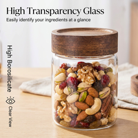 Pot de conservation empilable en verre borosilicate épais, hermétique, avec couvercle fileté et finition en bois d'acacia pour la cuisine