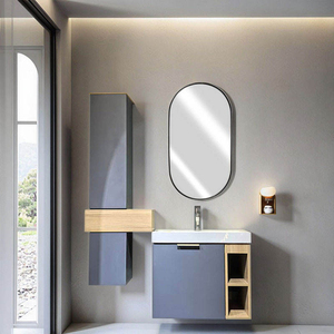 Mueble de Baño Personalizado 2026 al por Mayor, Azul con Acabado de Madera, con un Solo Cajón, Lavabo de Cerámica, Mueble Lateral y Espejo LED - Product Image 1