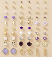 Lot de boucles d'oreilles multi-paires en gros, minimalistes, imitation perle, cœur, fleur, géométriques, mini créoles pour femmes