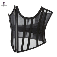Corset transparent en dentelle avec ceinture amincissante pour femme, grande taille, respirant, en maille, à bonnets ouverts, avec baleines, style bustier sous-poitrine