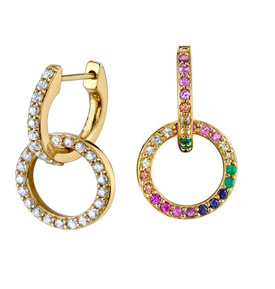 18k Yellow Gold Rainbow Double Hoop Earring 925 Sterling Silver Fashion Earrings For Women Jewelry Accessories White Cz 