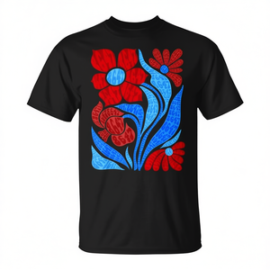 T-shirt unisexe rouge et bleu à motif floral, impression numérique, col rond, manches courtes, vêtements patriotiques, activités promotionnelles pour adultes - Product Image 2