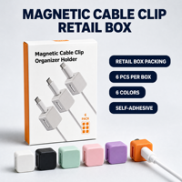 Organiseur de câbles magnétique en plastique OEM personnalisé, lot de 6, clips adhésifs puissants, pince de fixation pour bureau, emballage en boîte colorée et plateau blister