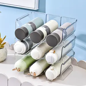 Pemegang Botol Anggur dan Air Rak Penyimpanan Anggur Plastik Stackable Organizer untuk Lemari Es Meja Dapur Pantry