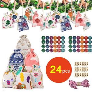 Sac cadeau à cordon en coton recyclable avec ensemble de pinces à corde en coton imprimé pour les décorations de Noël d'Halloween Petit sac en tissu - Product Image 3