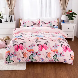 Roupa de cama com três peças de borboleta, conjunto de lençol e têxtil para casa com mesma estilo