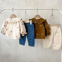 Chemise à col roulé brodée en velours côtelé pour filles de printemps Ensemble de vêtements pour bébés
