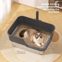 Nouvelle litière pour chat en acier inoxydable anti-éclaboussures, grande taille, entrée basse, semi-fermée, XM-X4, carrée