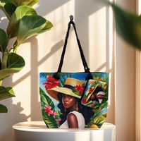 Sac en toile à poignée en corde épaisse noire Beau sac à main imprimé femme africaine