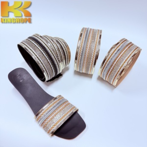 Correa trenzada para <span class=keywords><strong>sandalias</strong></span> con diseño geométrico bicolor y adornos de pedrería, banda superior tejida para calzado con marco metálico para <span class=keywords><strong>sandalias</strong></span> tipo pantuflas - Product Image 5