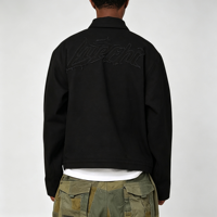 Maßgefertigte Nieten-Bestickte Acid-Wash Schwergewichts-Denim Reißverschluss-Oversize Streetwear Gothic Nieten Punk Herren Trucker-Jacke