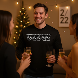 T-shirt unisex a maniche lunghe girocollo stampata con design 2-22-22 Twosday per adulti, abbigliamento promozionale - Product Image 4