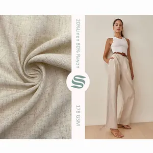 कपड़ा निर्माता लिनन रेयान मिश्रित स्लब फैब्रिक सैंड वॉश परिधान के लिए नरम टिकाऊ सांस लेने योग्य सादा कपड़ा