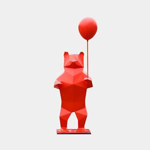 Sculpture de ballon géométrique en forme d'ours rouge ETECHAN, 180 cm, en fibre de verre - Product Image 1