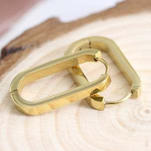 Hoop <b>Earrings</b> Geometric Oval <b>3mm</b> Stainless Steel Fashion Jewelry - Product Image 3