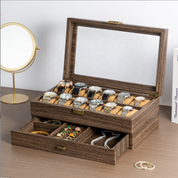 Couleur personnalisée Deluxe Boîte de rangement pour montre en bois à 12 emplacements Double boîtier de montre en bois Rectangle Étui à bijoux en cuir moderne Lunettes de vue