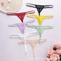 Celana Dalam G-String Transparan Berenda Seksi Model Low Rise untuk Wanita, Tanpa Crotch, Bahan Bernapas, dengan Ikat Pinggang Seksi
