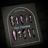 Faux ongles press-on Y2K gothiques personnalisés faits à la main, luxe, œil de chat violet, serpent 3D, lune, ours, réutilisables