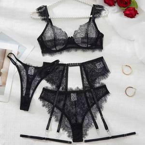 Sexy Spitzen-Dessous-Set für Damen Erotische Lingerie BH und Slip Set Sexy Kleidung Transparentes Verführerisches Tanga-Set - Product Image 1