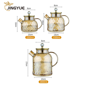 Diamond-Emblazoned Vidro Borosilicato Jarro 1000ml-1800ml Capacidade Aço Inoxidável <span class=keywords><strong>Lid</strong></span> & Handle para Iced Tea Café Água Jarros - Product Image 5