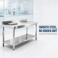 Table de travail commerciale en acier inoxydable avec dossier pour restaurant, boulangerie, laboratoire, cuisine industrielle