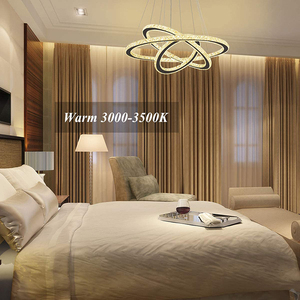 Lustre en cristal finition or, luminaire suspendu LED E26, blanc chaud 3500K, commande par interrupteur, intensité réglable, hauteur ajustable, salon - Product Image 3