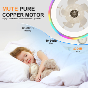 19.7" Modern RGB <b>Ceiling</b> Fan with <b>Lights</b>, Flush Mount Low Profile Fan with Dimmable 3000-6500K LED for Bedroom, White - Product Image 2