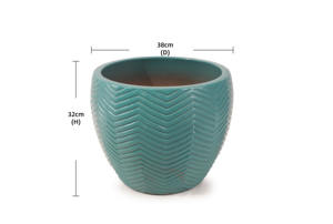 American Style Ceramic <b>Flower</b> <b>Pot</b> Planter Glossy Teal Chevron Embossed Texture Eco-Friendly Drainage Hole <b>for</b> Indoor/<b>Outdoor</b> - Product Image 6