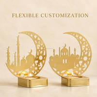 Décoration de maison islamique, décoration de fête sur le thème du tourisme, décoration de rassemblement, porte-bougie en métal doré découpé au laser en forme de croissant de lune et de mosquée