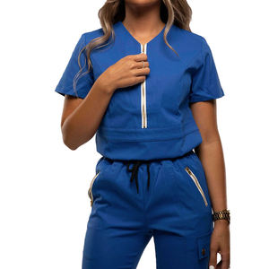 New Style OEM Hospital Stylish Ladys Medical Scrubs China Zipper Scrubs Uniforms Men <strong>White</strong> <strong>Jogger</strong> Scrub Set Women - Product Image 3