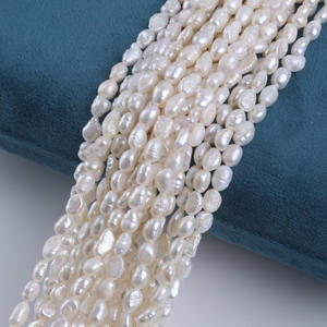 Perles d'eau douce naturelles de Zhuji, 5-6 mm, à deux faces, légères, à trou droit, faites à la main, semi-finies, perles en vrac pour la création - Product Image 2