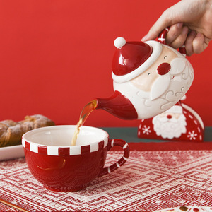 Christmas Ceramic <b>Teapot</b> and Cup Two-piece <b>Set</b> Nordic Style Eco-Friendly Reusable Home Decor Tableware Factory Direct - Product Image 1