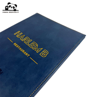 Couverture de menu en cuir bleu marine de qualité supérieure, logo personnalisé avec une finition artisanale, haut de gamme
