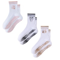 Atmungsaktive Lila Lavendel Lotusblatt Spitzenstreifen Mittellange Rutschfeste Bodensocken für Yoga und Pilates