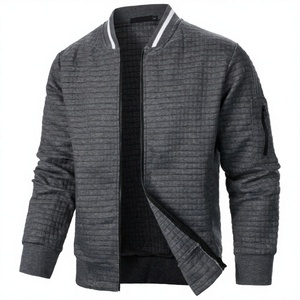 Veste zippée coupe-vent en toile unie pour homme, col Henry, style décontracté, automne, personnalisable - Product Image 3