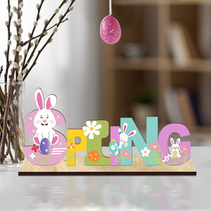 DAMAI Easter Decor Nordic INS Style Home Ornament Letter Cartoon Rabbit Wooden Craft Wood Ornament with Bunny and Letter Design - Product Image 3