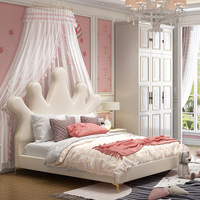 Kreatives Modernes Rosa Lederbett Komfortables Kinderbett Hochwertiges Gepolstertes Bett mit Stauraum Neuestes Design Kronenbett Kinderbett mit Holzrahmen