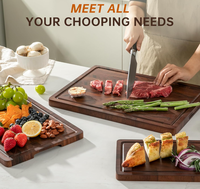 Ensemble de planches à découper en noyer avec logo personnalisé et base de rangement, grande planche à découper en bois massif pour viande et légumes, pour la vente en gros aux restaurants