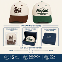 Casquette de baseball vintage bicolore en coton à six panneaux avec broderie de lettres, ajustable 56-62cm, logo personnalisé, vente en gros OEM, faible MOQ