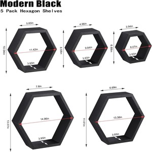Set Of 6 Hexagon <strong>Floating</strong> <strong>Shelves</strong> Wall Mounted Honeycomb Design For Kitchen Home Decor In Wood Metal Plastic Material - Product Image 4
