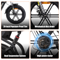 Vélo électrique tout-terrain G550 7 vitesses, cadre en acier haute teneur en carbone de 20 pouces, entièrement amorti, batterie au lithium 48V, vélo de neige hybride double usage