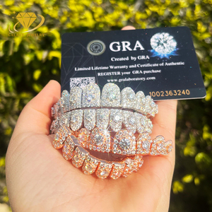 Bijoux fantaisie en argent 925 avec grande pierre en moissanite, <span class=keywords><strong>grillz</strong></span> 10 sur le dessus et 10 sur le dessous, <span class=keywords><strong>grillz</strong></span> personnalisés en moissanite VVS, <span class=keywords><strong>grillz</strong></span> dentaires, <span class=keywords><strong>grillz</strong></span> pour dents - Product Image 2