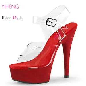 Sexy 15cm Stripper Shoes For Women Clear Upper 6inches Exotic Suede Platform Lady Sexy High Heel Sandals Pole Dance Shoes