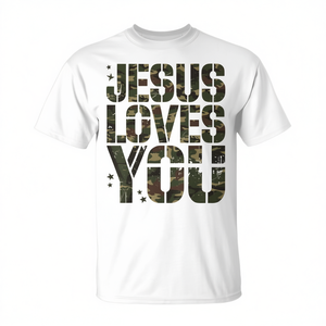Camiseta con diseño de versículo bíblico cristiano, camuflaje, Jesús te ama, unisex, talla para adultos - Product Image 2