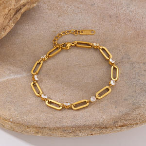 Bracelet de charme pour femme de qualité supérieure, plaqué or 18 carats, acier inoxydable, géométrique, tendance, avec zircon - Product Image 2