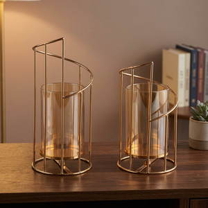 Sheeraz International Gold Metal Candle Holder <b>Glass</b> Candle Jar Geometric <b>Candlestick</b> Stand for Home Wedding Decor Restaurant - Product Image 5