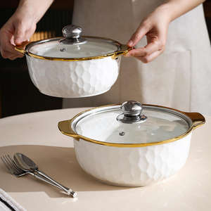 Grand ensemble de bols à soupe en céramique grande capacité, design double anse en verre, compatible gaz et induction, pour usage domestique intensif - Product Image 4