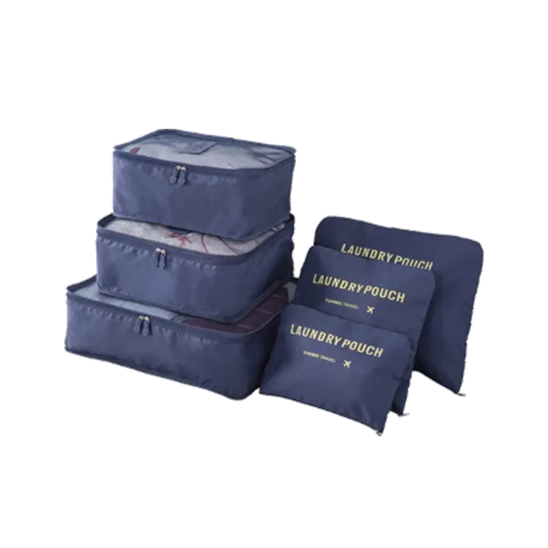 맞춤형 디자인 6pcs 세트 여행 주최자 가방 대용량 수하물 포장 큐브 방수 여행 세탁 보관 가방