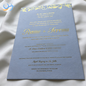 Invitations de <span class=keywords><strong>mariage</strong></span> personnalisées en or doré de luxe |   Cartes d'invitation de <span class=keywords><strong>mariage</strong></span> élégantes et formelles en carton texturé bleu poussière de qualité supérieure - Product Image 5